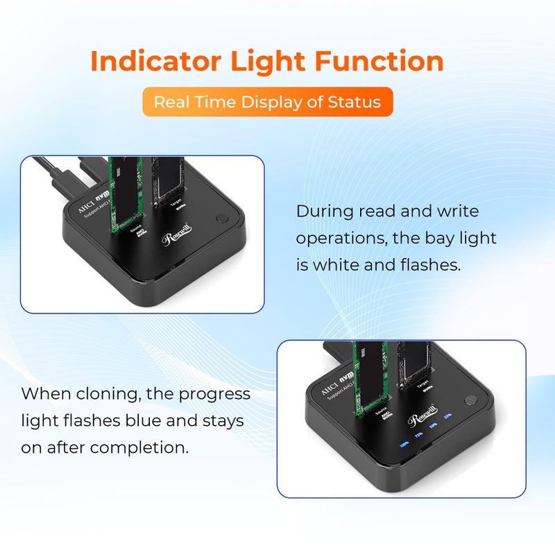 Rosewill Cloner, M.2 Duplicator Dual Bay Enclosure, Tool-Free 20Gbps USB3.2 Gen 2X2 to USB Adapter M.2 Docking Station for M Key PCIE Reader Supports Offline Clone-RS-N2-CL - Image 5