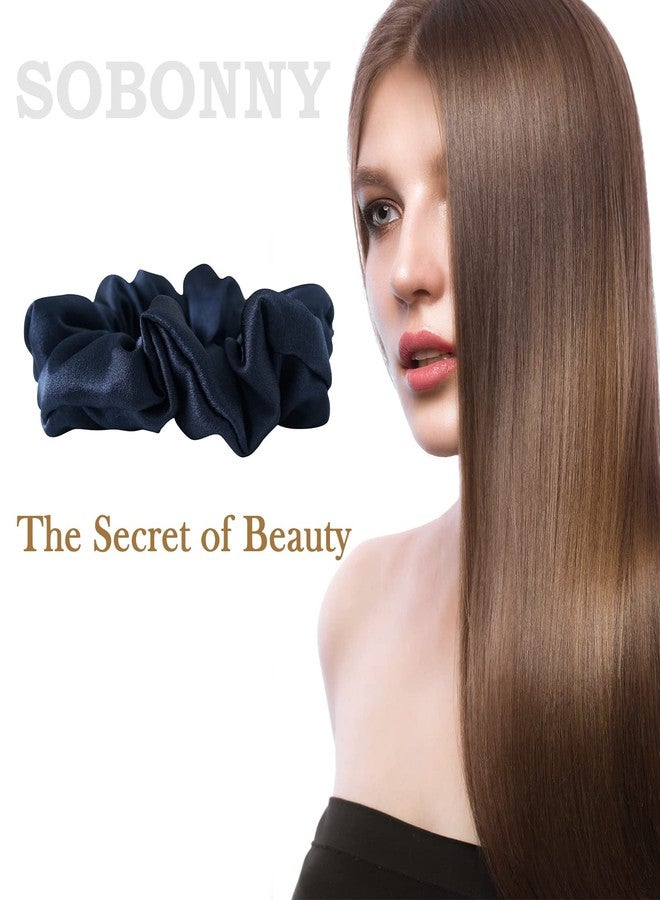 SOBONNY Silk Hair Scrunchie, 100% Mulberry Silk, Navy Blue, No Damage for Frizz Prevention, Sleep Scrunchie for Women-1pcs - Image 2