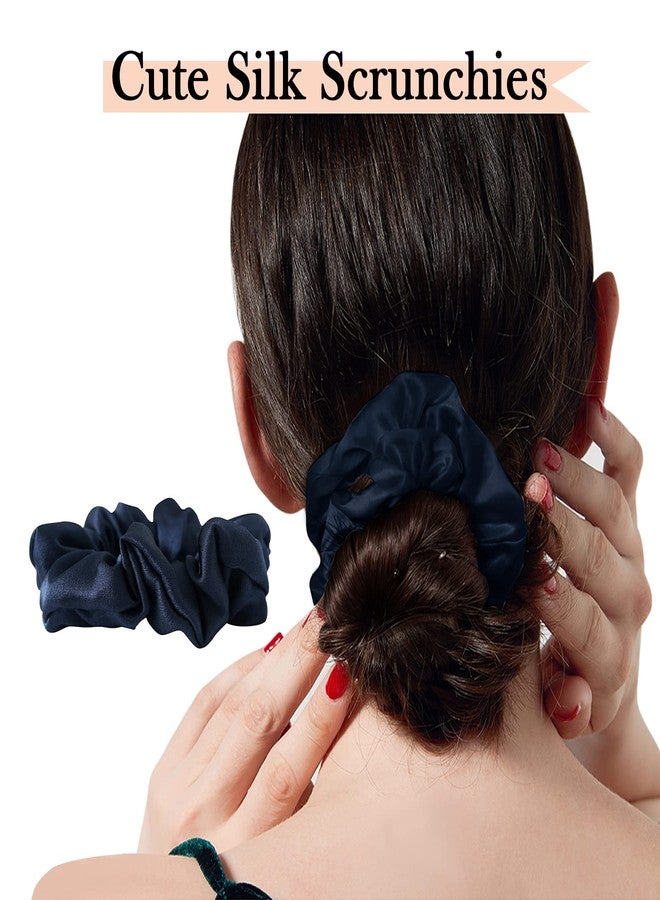 SOBONNY Silk Hair Scrunchie, 100% Mulberry Silk, Navy Blue, No Damage for Frizz Prevention, Sleep Scrunchie for Women-1pcs - Image 5