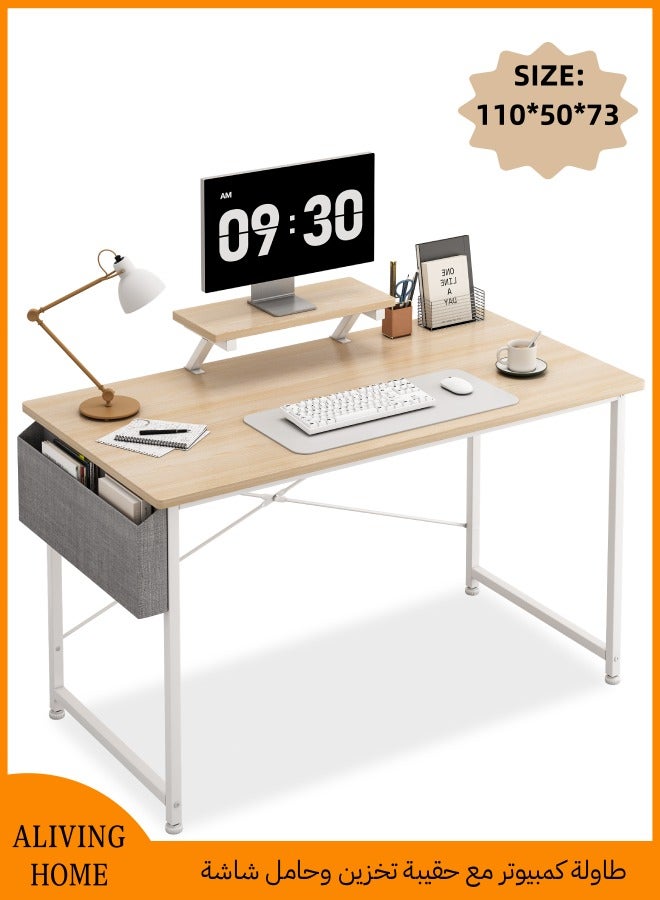 أَليفينجهوم مكتب الكمبيوتر مكتب المنزل الكتابة مكتب مذاكرة الحديثة أسلوب بسيط طاولة كمبيوتر محمول مع حقيبة تخزين وحامل شاشة，110*50*73 سم - Image 1