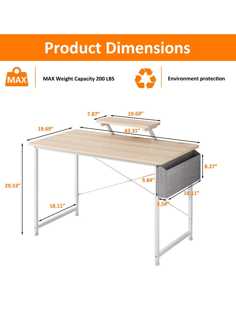 Lafulaifu - Computer Desk Home Office Writing Study Desk Modern Simple Style Laptop Table With Storage Bag and  Monitor Stand  ，110 *50*73cm - Image 1