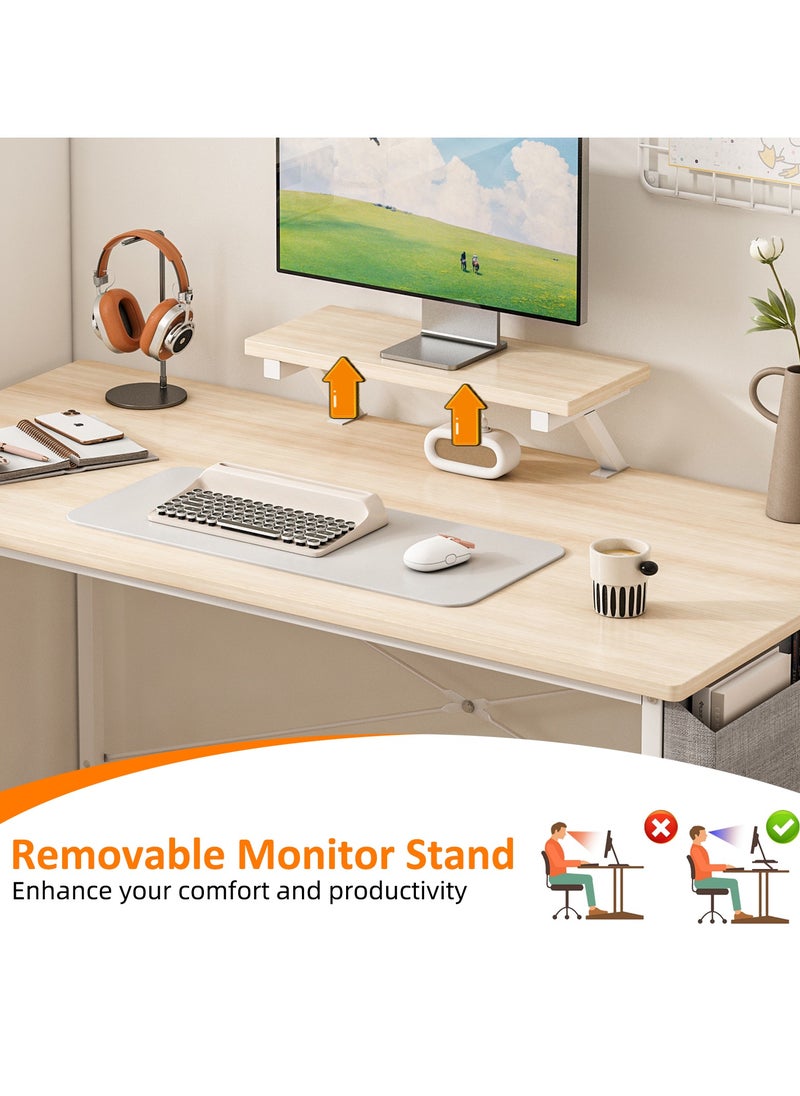 Lafulaifu - Computer Desk Home Office Writing Study Desk Modern Simple Style Laptop Table With Storage Bag and  Monitor Stand  ，110 *50*73cm - Image 1