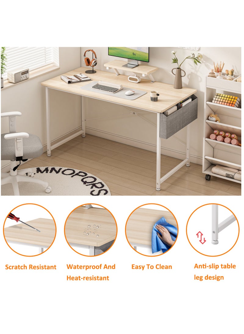 Lafulaifu - Computer Desk Home Office Writing Study Desk Modern Simple Style Laptop Table With Storage Bag and  Monitor Stand  ，110 *50*73cm - Image 1