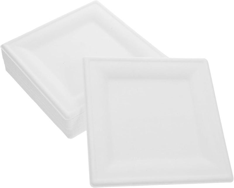 50pcs Disposable Paper Plates 8-inch Thickened White Square Party Food Plates Multi-function Cake Trays for Outdoor Picnic and Bbq - Image 1