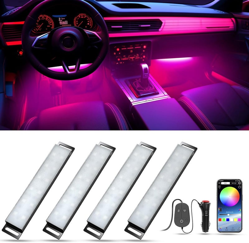 ضوء داخلي ذكي للسيارة من هوناليا مع التحكم بالتطبيق RGB، شريط ضوء داخلي LED للسيارة مع مزامنة الموسيقى وتغيير الألوان لشريط ضوء صلب، أضواء نيون جوية للسيارات وسيارات الدفع الرباعي والشاحنات للنساء والرجال والأصدقاء، DC 12V - Image 1