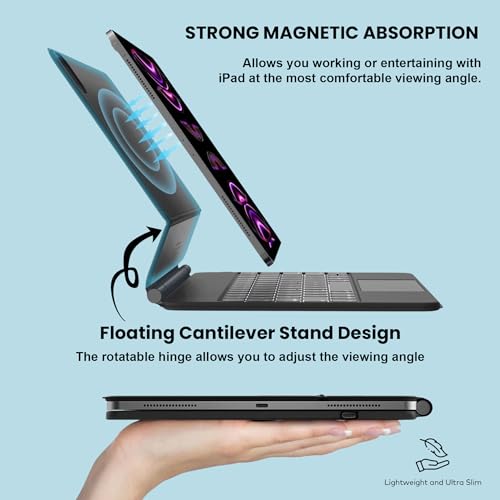 Concept Kart iPad Magic Magnetic Keyboard Case for Apple iPad Air 11 inch (M2), 5th/ 4th Gen 10.9" & iPad Pro 11 inch (4th Gen), Floating Cantilever Design, 3 level Backlit, Large Multi Gesture Touchpad, Bluetooth - Image 4