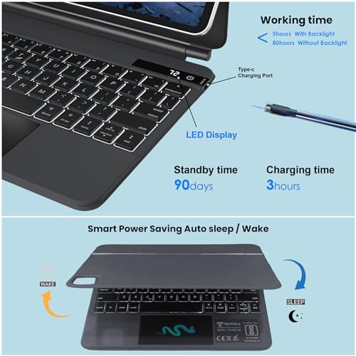 Concept Kart iPad Magic Magnetic Keyboard Case for Apple iPad Air 11 inch (M2), 5th/ 4th Gen 10.9" & iPad Pro 11 inch (4th Gen), Floating Cantilever Design, 3 level Backlit, Large Multi Gesture Touchpad, Bluetooth - Image 5