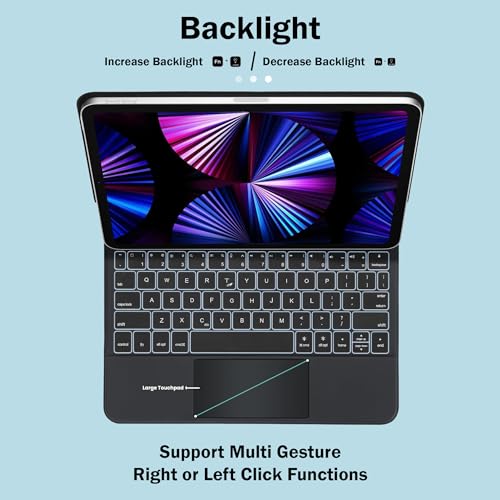 Concept Kart iPad Magic Magnetic Keyboard Case for Apple iPad Air 11 inch (M2), 5th/ 4th Gen 10.9" & iPad Pro 11 inch (4th Gen), Floating Cantilever Design, 3 level Backlit, Large Multi Gesture Touchpad, Bluetooth - Image 2