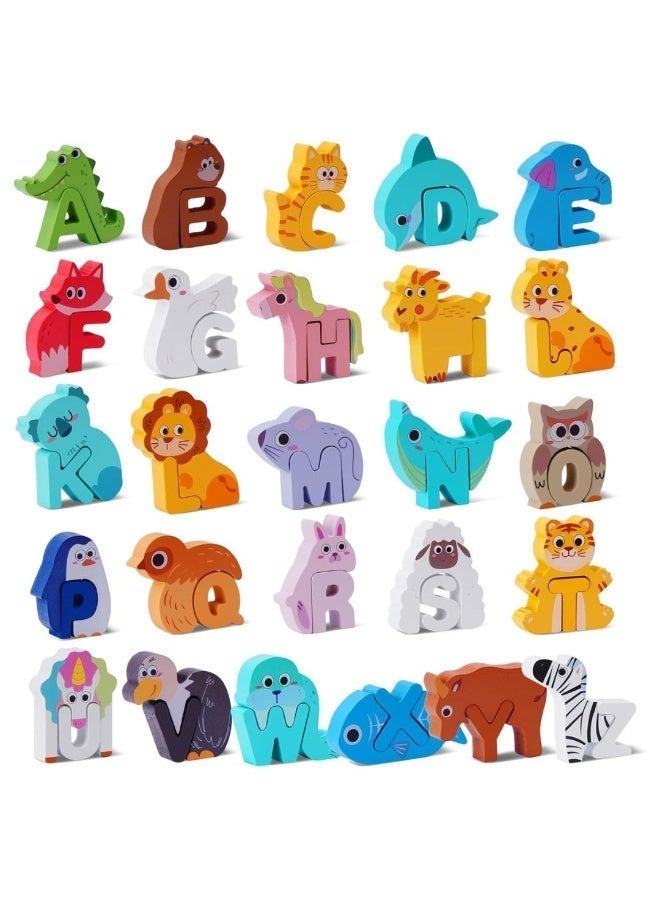 Wooden Alphabet Puzzle for Kids – Animal ABC Learning Toy, Montessori Educational Blocks for Toddlers 3-5 Years - Image 1