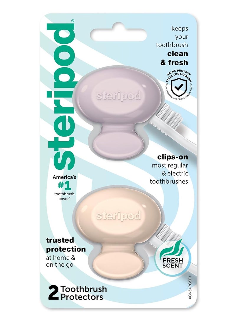 Steripod - Steripod Clip-On Toothbrush Protector, Keeps Toothbrush Fresh and Clean, Fits Most Manual and Electric Toothbrushes, 2 Count (Pack of 1) - Color may vary - Image 1