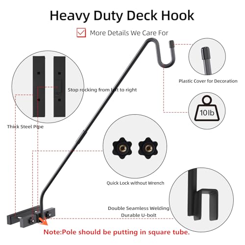 Monalife Deck Railing Plant Hanger Outdoor-Deck Hook Railing Mount，Metal Bird Feeder Hanger for Deck Railing,Fence Shepherds Hooks Pole Bracket for Hanging Hummingbird Feeder,Planter,Flower Baskets - Image 4