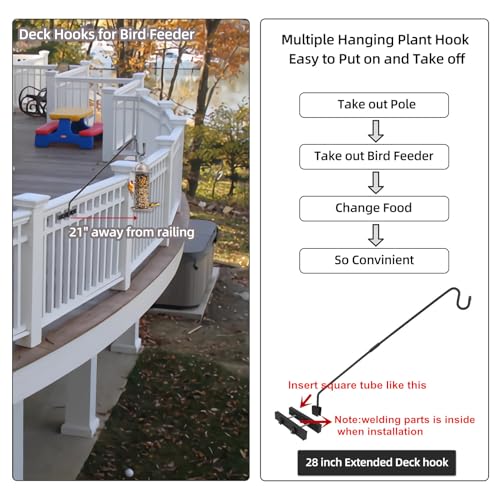 Monalife Deck Railing Plant Hanger Outdoor-Deck Hook Railing Mount，Metal Bird Feeder Hanger for Deck Railing,Fence Shepherds Hooks Pole Bracket for Hanging Hummingbird Feeder,Planter,Flower Baskets - Image 3
