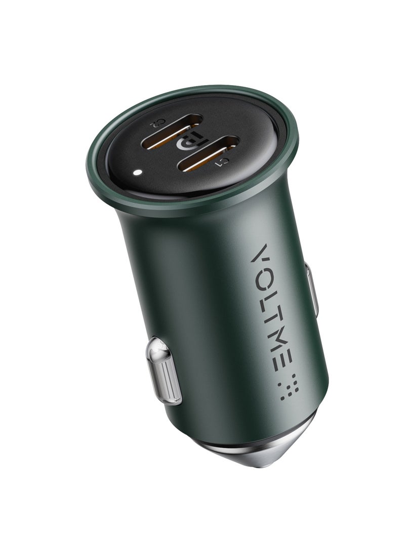VOLTME 30W Dual USB-C Car Charger Adapter, PD 3.0 Fast Charging for iPhone 16/16 Pro Max/15/14/13/12/11 Series, iPad Pro/Air/Mini, Samsung Galaxy S25/S25 Ultra/S24/S23/S22/S21, Pixel, Android Phones – Type-C Fast Car Charger for In-Car Charging and Travel Use (Green) - Image 1
