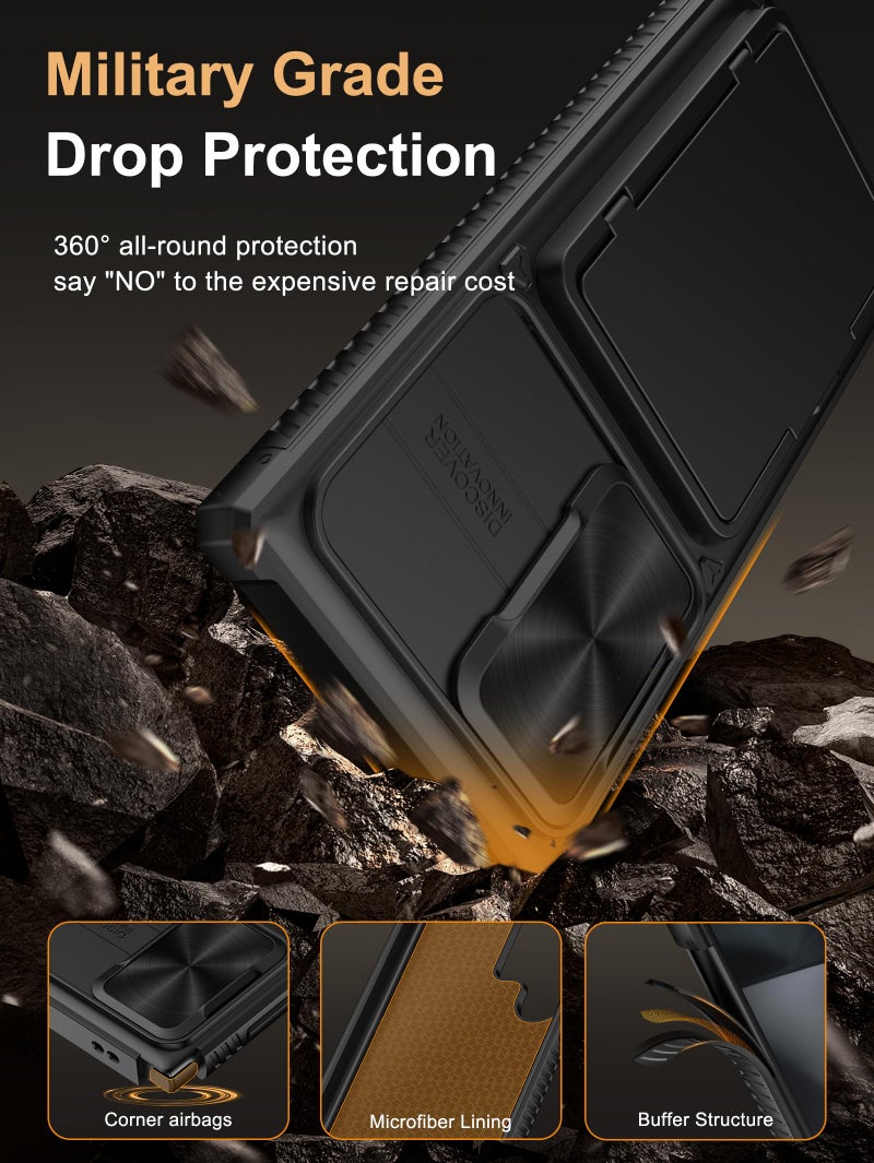 Vihibii for Samsung Galaxy S24 Ultra Case with Card Holder (4 Cards) & Slide Camera Cover & Kickstand, Shockproof Rugged Hard Back & TPU Soft Edge Wallet Case for Galaxy S24 Ultra 5G 6.8" 2024, Black - Image 5
