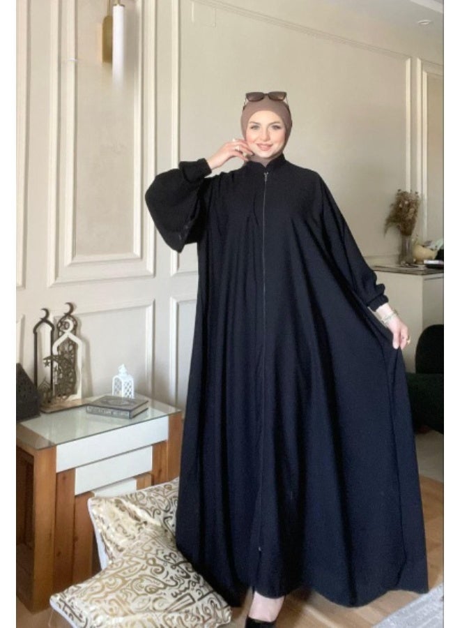 Luxurious black Gulf-style women's abaya — A wide and elegant design inspired by Kuwaiti abayas, made from soft Saudi crepe fabric. Suitable for occasions and outings, offering a luxurious and distinctive look. Code 4054 - Image 1