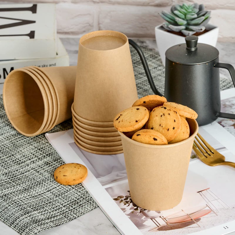 LITOPAK 100 Pack 10 oz Kraft Paper Coffee Cups for Water  Juice  and Tea  Disposable Hot Coffee Cups for Home  Restaurant  Store  and Cafe - Image 5
