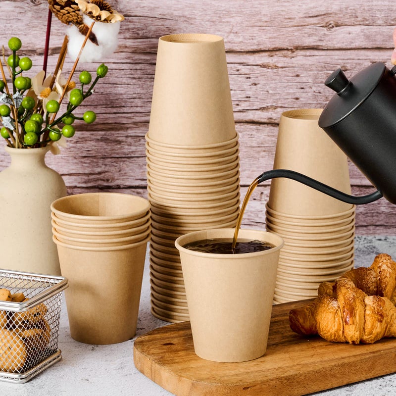 LITOPAK 100 Pack 10 oz Kraft Paper Coffee Cups for Water  Juice  and Tea  Disposable Hot Coffee Cups for Home  Restaurant  Store  and Cafe - Image 3
