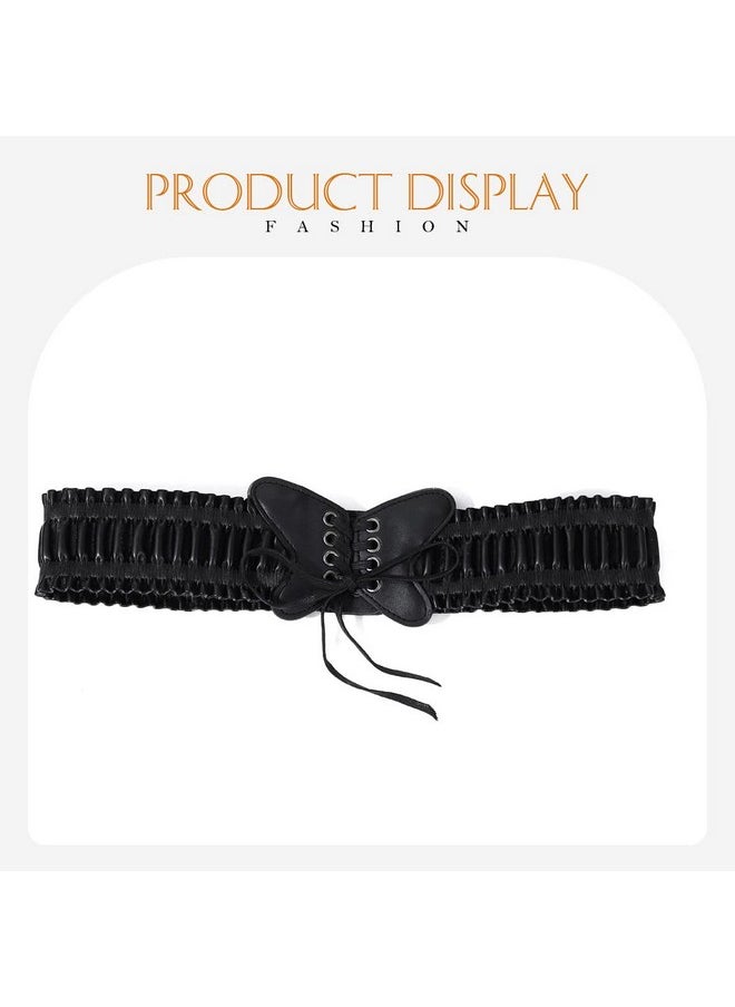 Asooll - Punk Waist Belt Black Leather Elastic Corset Belts Butterfly Corset Waist Belt Party Club Prom Dress Belt For Women And Girls - Image 1