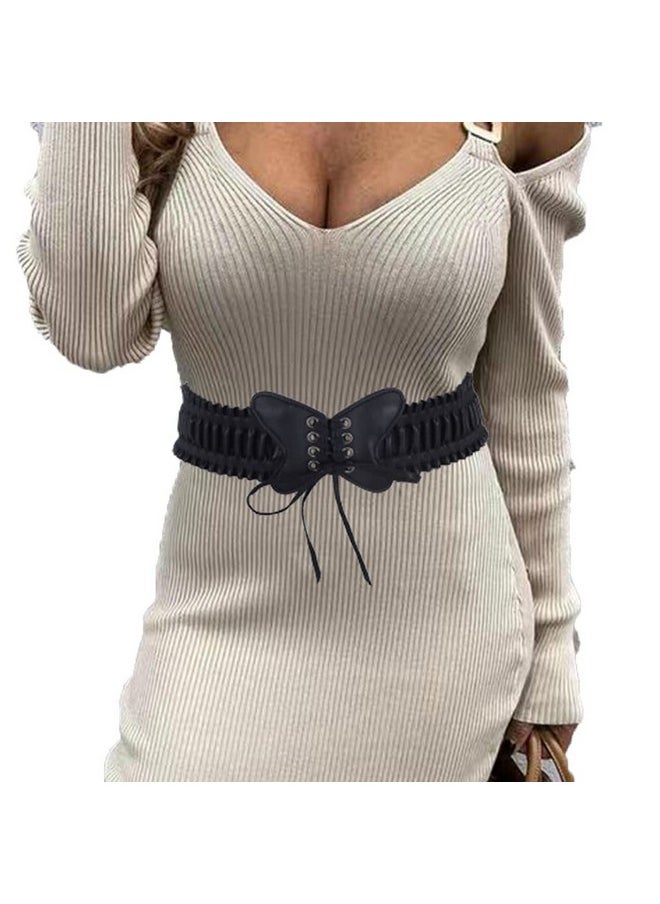 Asooll - Punk Waist Belt Black Leather Elastic Corset Belts Butterfly Corset Waist Belt Party Club Prom Dress Belt For Women And Girls - Image 1