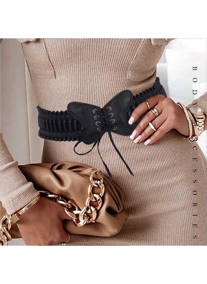Asooll - Punk Waist Belt Black Leather Elastic Corset Belts Butterfly Corset Waist Belt Party Club Prom Dress Belt For Women And Girls - Image 1