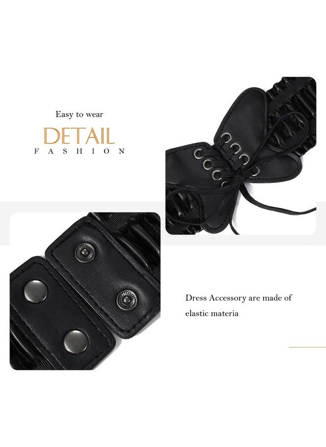Asooll - Punk Waist Belt Black Leather Elastic Corset Belts Butterfly Corset Waist Belt Party Club Prom Dress Belt For Women And Girls - Image 1