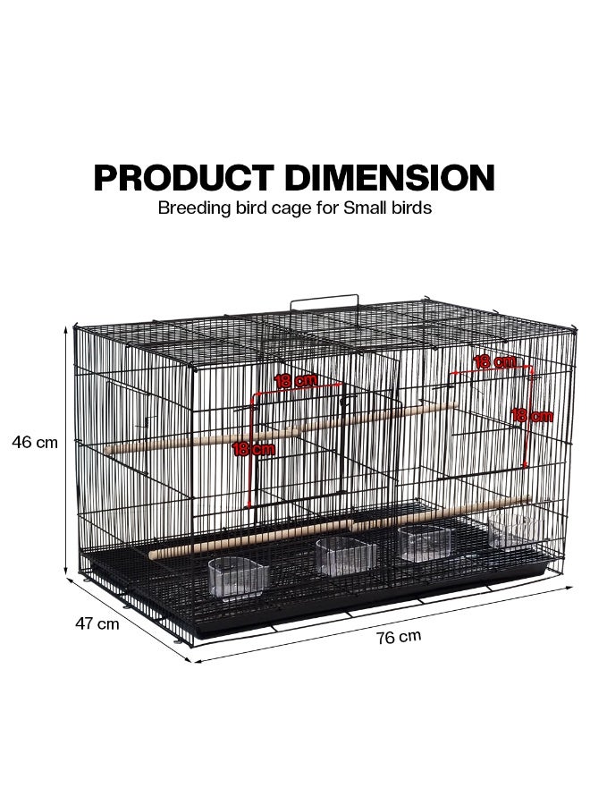 أن ان سي بيتس قفص تربية الطيور للطيور صغيرة الحجم، قفص طيور معدني قوي مع فاصل، مجثم خشبي، أكواب تغذية، وصينية قابلة للإزالة، مثالي للاستخدام الداخلي/الخارجي، 76 سم (أسود) - Image 2