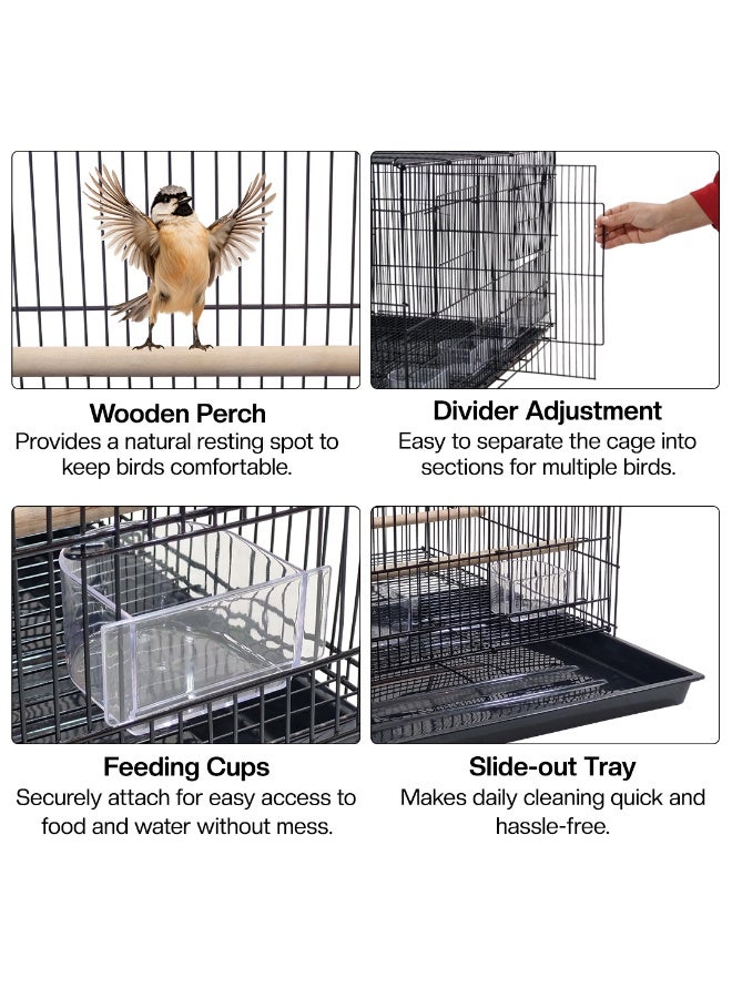 أن ان سي بيتس قفص تربية الطيور للطيور صغيرة الحجم، قفص طيور معدني قوي مع فاصل، مجثم خشبي، أكواب تغذية، وصينية قابلة للإزالة، مثالي للاستخدام الداخلي/الخارجي، 76 سم (أسود) - Image 3