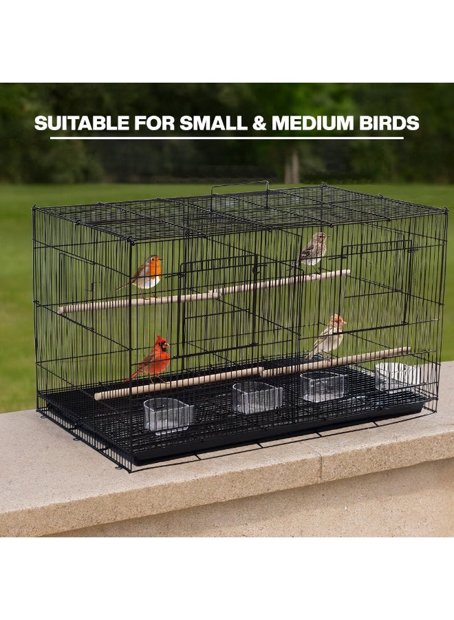 أن ان سي بيتس قفص تربية الطيور للطيور صغيرة الحجم، قفص طيور معدني قوي مع فاصل، مجثم خشبي، أكواب تغذية، وصينية قابلة للإزالة، مثالي للاستخدام الداخلي/الخارجي، 76 سم (أسود) - Image 5
