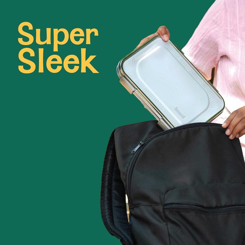 BASIL Bento Lunch Box – 900ml | 3-Compartment Stainless Steel Tiffin | Leak-Proof Lunch Box for Kids, Teenagers & Adults (Grey) - Image 4