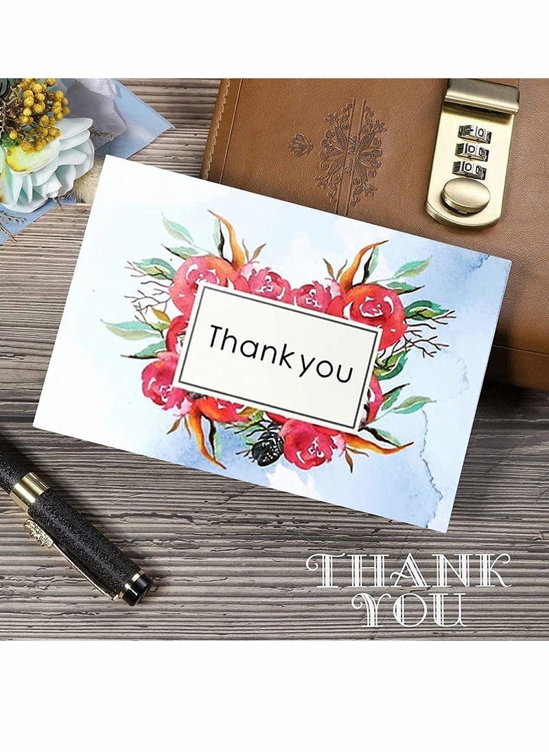 KASTWAVE - Thank You Cards Pack of 24, Flower Designs Elegant Bulk Thank You Notes, Ink Painting Series Thank You Cards, Gratitude Cards with 24 Stickers and 24 Envelopes for All Occasions, 6 Styles - Image 1