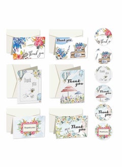 Thank You Cards Pack of 24, Flower Designs Elegant Bulk Thank You Notes, Ink Painting Series Thank You Cards, Gratitude Cards with 24 Stickers and 24 Envelopes for All Occasions, 6 Styles