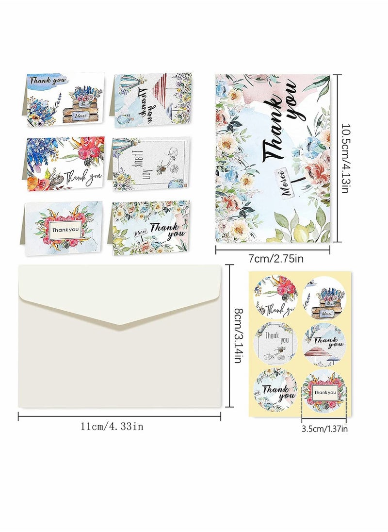 KASTWAVE - Thank You Cards Pack of 24, Flower Designs Elegant Bulk Thank You Notes, Ink Painting Series Thank You Cards, Gratitude Cards with 24 Stickers and 24 Envelopes for All Occasions, 6 Styles - Image 1