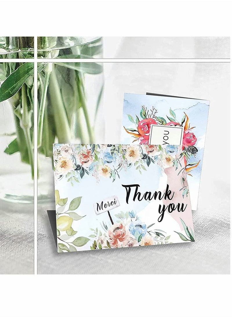 KASTWAVE - Thank You Cards Pack of 24, Flower Designs Elegant Bulk Thank You Notes, Ink Painting Series Thank You Cards, Gratitude Cards with 24 Stickers and 24 Envelopes for All Occasions, 6 Styles - Image 1