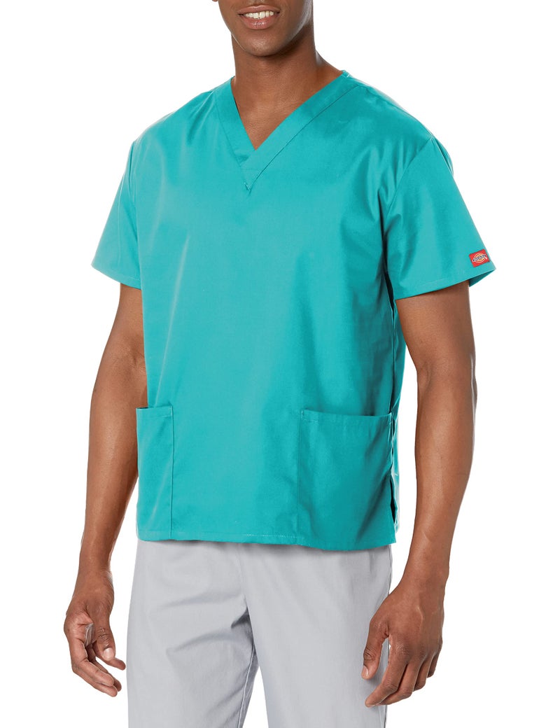Dickies Men's V-Neck Scrub Top, Galaxy Blue, XX-Large - Image 1