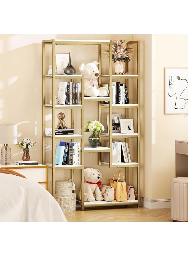YINZUO YINZUO Marble Shelf with Metal Frame 7 Modern Designs, Space-Saving Wall-Mounted Display for Home Office, Bathroom, or Living Room Adjustable & Easy Install (Design 1)  - Image 1