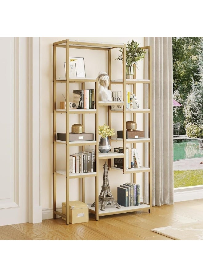 YINZUO YINZUO Marble Shelf with Metal Frame 7 Modern Designs, Space-Saving Wall-Mounted Display for Home Office, Bathroom, or Living Room Adjustable & Easy Install (Design 1)  - Image 4