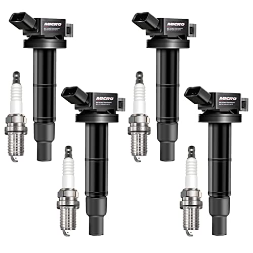 Micro Set of 4 Ignition Coil UF333 & Iridium Spark Plug 7092 Compatible with Scion Toyota TC Camry Corolla Highlander Matrix RAV4 Solara Lexus HS250h Scion xB tC Pontiac Vibe 4 Pins 2.4L L4 - Image 1