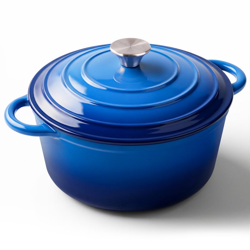 Miereirl 6 Quart Enameled Dutch Oven Pot with Lid, Cast Iron Dutch Oven with Dual Handles for Bread Baking, Cooking, Non-stick Enamel Coated Cookware (Dark Blue) - Image 1