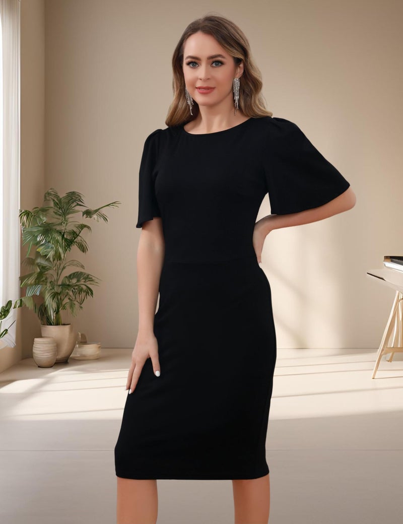 Aphratti Black Dresses for Women Funeral Party Church Graduation Classy Cocktail Sheath Summer Dress Black Medium - Image 3