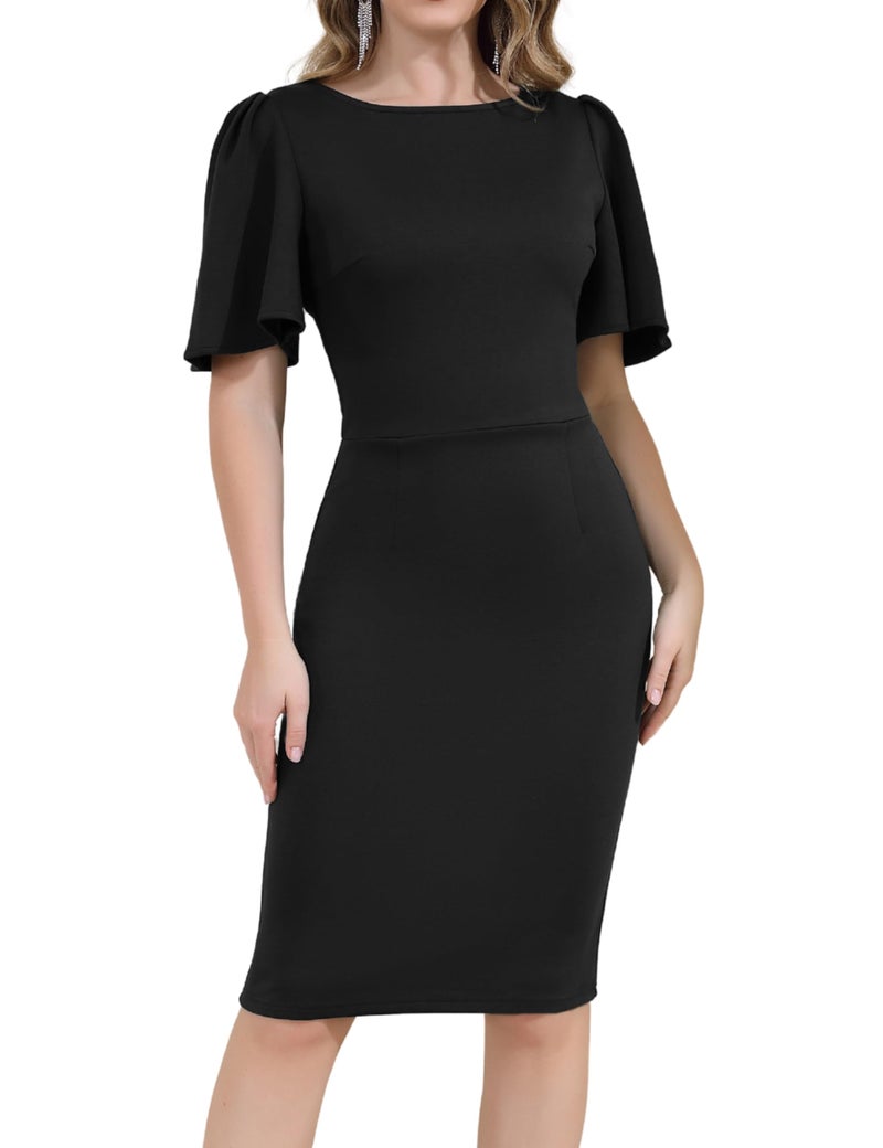 Aphratti Black Dresses for Women Funeral Party Church Graduation Classy Cocktail Sheath Summer Dress Black Medium - Image 1