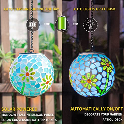 VCUTEKA Solar Lanterns Outdoor Waterproof - Hanging Solar Lights Garden LED Lanterns Mosaic Glass Design for Landscape Patio Yard Garden Pathway Decoration - Image 4