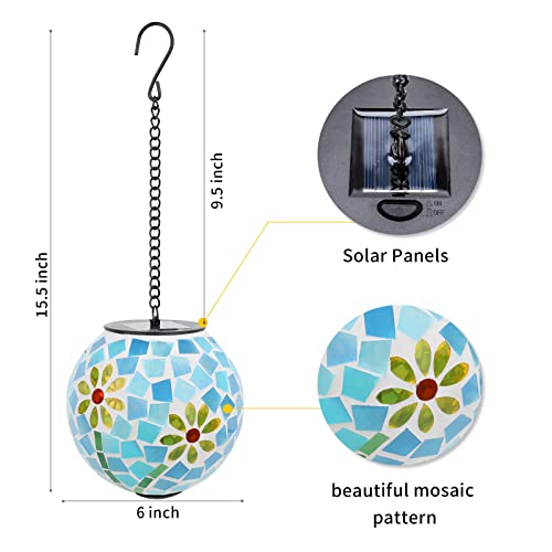 VCUTEKA Solar Lanterns Outdoor Waterproof - Hanging Solar Lights Garden LED Lanterns Mosaic Glass Design for Landscape Patio Yard Garden Pathway Decoration - Image 5