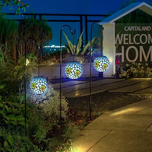 VCUTEKA Solar Lanterns Outdoor Waterproof - Hanging Solar Lights Garden LED Lanterns Mosaic Glass Design for Landscape Patio Yard Garden Pathway Decoration - Image 2