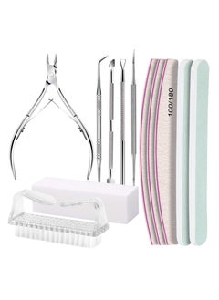 KHAJUL 12 PCS Nail Files and Buffer Block Set, Cuticle Nippers with 100/180 Emery Boards Nail Buffer Kit, Pusher Toenail Lifter Peeler Scraper Nail Brush, For Manicure and Pedicure Tools (White)  - Image 1