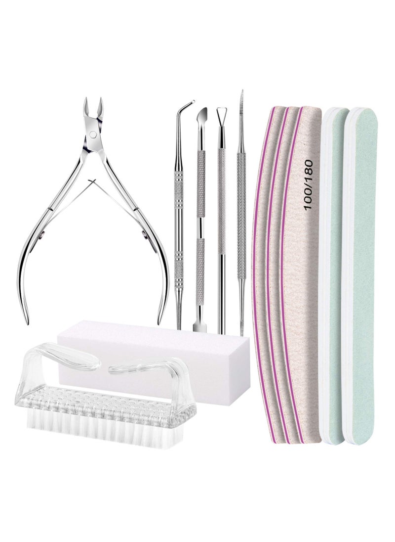 KHAJUL - 12 PCS Nail Files and Buffer Block Set, Cuticle Nippers with 100/180 Emery Boards Nail Buffer Kit, Pusher Toenail Lifter Peeler Scraper Nail Brush, For Manicure and Pedicure Tools (White) - Image 1