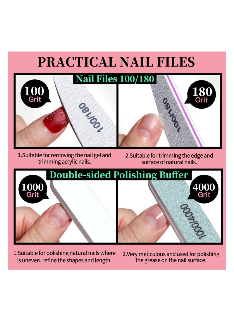 KHAJUL - 12 PCS Nail Files and Buffer Block Set, Cuticle Nippers with 100/180 Emery Boards Nail Buffer Kit, Pusher Toenail Lifter Peeler Scraper Nail Brush, For Manicure and Pedicure Tools (White) - Image 1