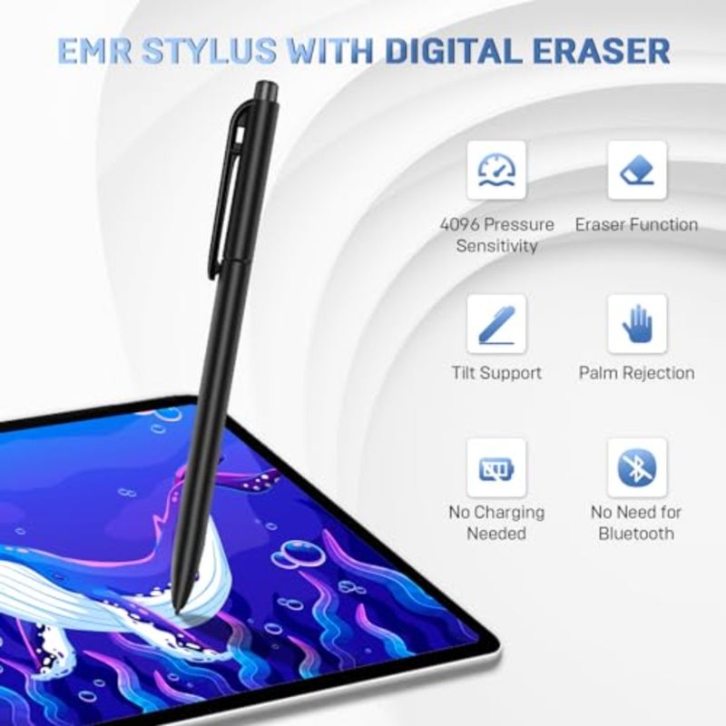 قلم EMR لقلم رائع مع ممحاة، قلم بديل لجهاز لوحي رائع/Wacom/SuperNote/Kindle Scribe/Remarkable، 4096 مستوى ضغط، يتضمن رفض راحة اليد 3 رؤوس للقلم - Image 2
