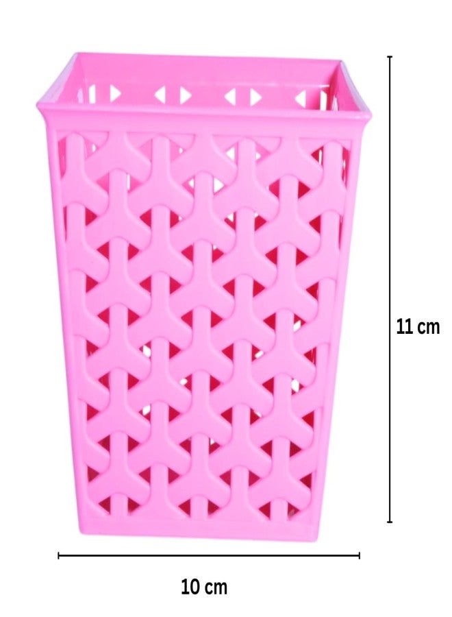MORVI Linea Square Plastic Multipurpose Organizer For Kitchen, Bathroom, Salon, Office|Stationery,Cutlery,Pen,Makeup Brushes Holder|Hanging Toothbrush Stand |Pack Of 4 | PINK BLUE WHITE GREEN - Image 3