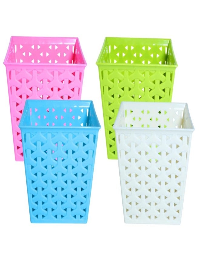 MORVI Linea Square Plastic Multipurpose Organizer For Kitchen, Bathroom, Salon, Office|Stationery,Cutlery,Pen,Makeup Brushes Holder|Hanging Toothbrush Stand |Pack Of 4 | PINK BLUE WHITE GREEN - Image 1