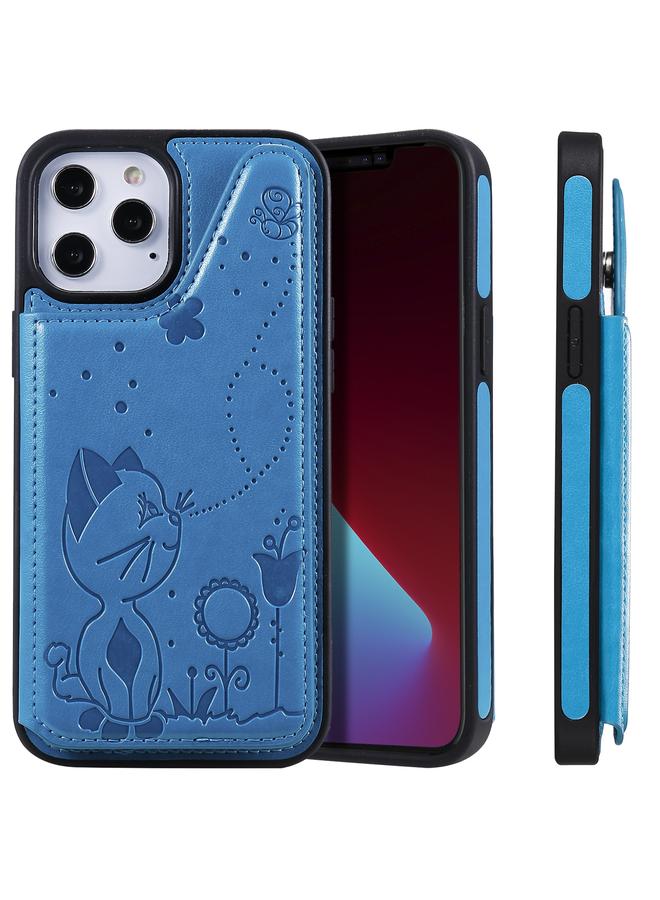 زبون جراب لهاتف iPhone 12 Pro Max بنقش نحلة القط، جراب واقٍ مقاوم للصدمات مع فتحات للبطاقات وإطار للصور - Image 1